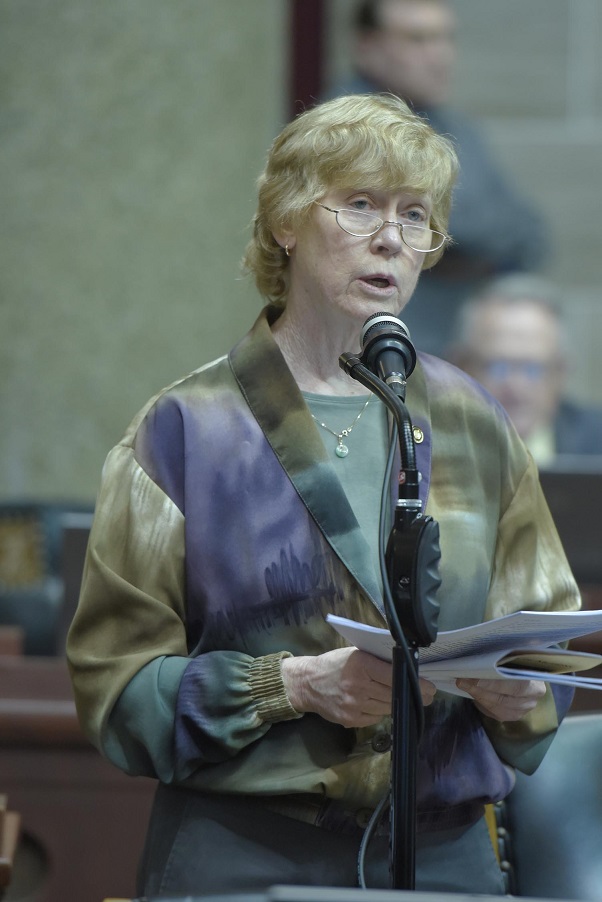 Representative Deb Lavender offers an amendment removing a provision that extended the gift ban only to officials in local governments and school districts with annual operating budgets of $10-million or more. (photo; Tim Bommel, Missouri House Communications)